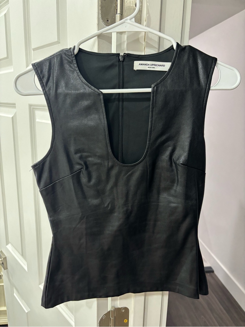 Amanda Uprichard Black Faux Leather Shell Top